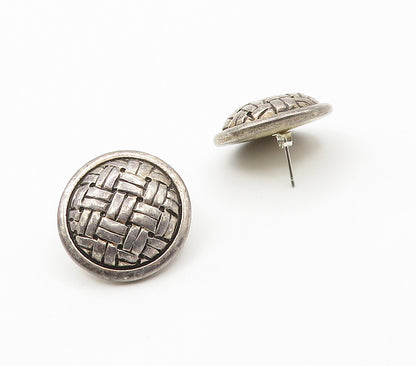 925 Sterling Silver  Vintage Woven Design Dome Button Drop Earrings  EG7866