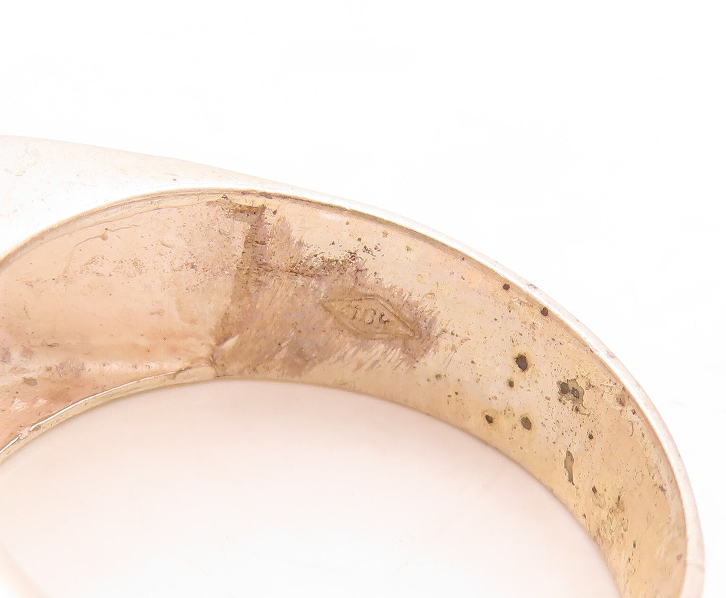 14k Gold 925 Sterling Silver Vintage Ring Solid Carved A CZ Inlay Sz 10 RG31521