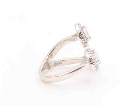 925 Sterling Silver Vintage Ring Multi Shape CZ Halo Open Band  Sz 5.5  RG35521