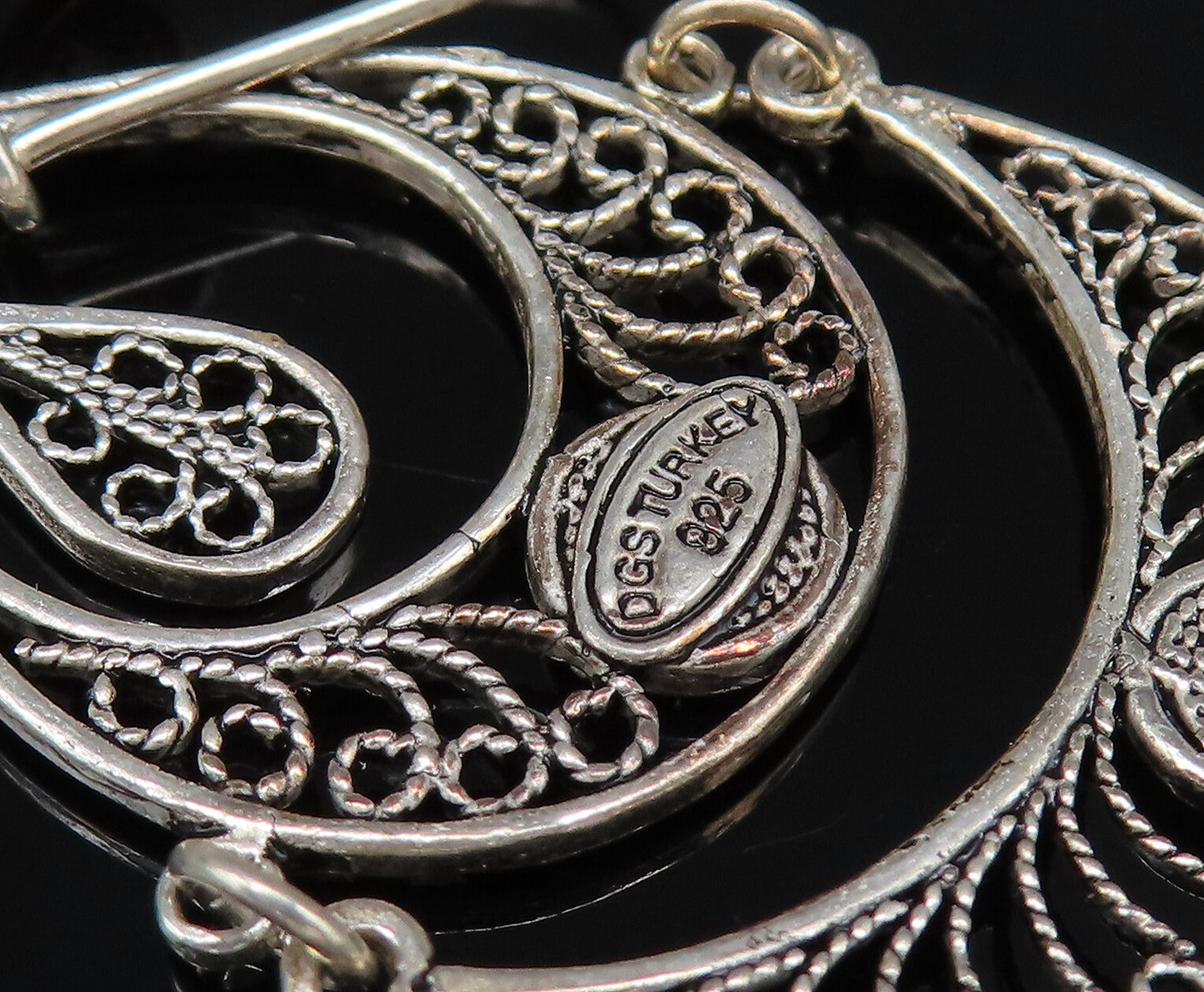 925 Silver  Vintage Twisted Rope Pear Shaped Disc Boho Style Earrings  EG12058