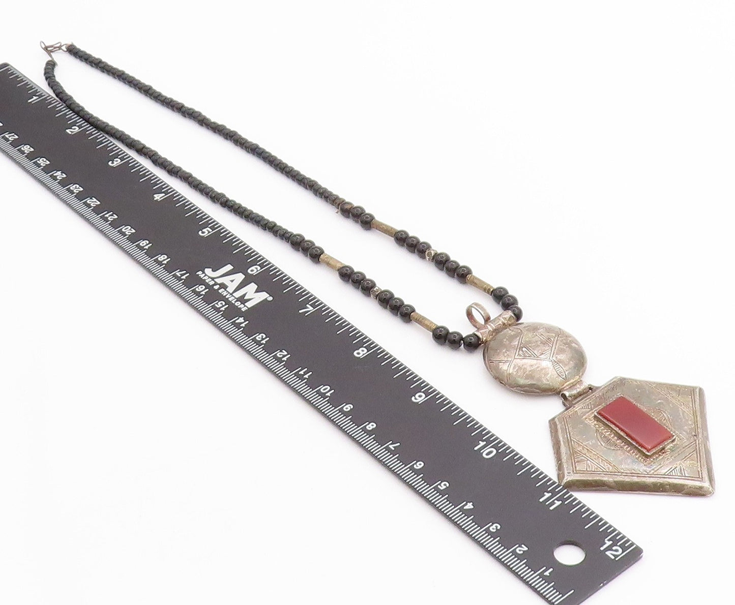 925 Sterling Silver Vintage Necklace Antique Carnelian & Onyx Chain  NE4588
