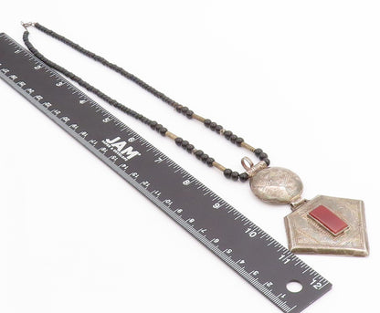 925 Sterling Silver Vintage Necklace Antique Carnelian & Onyx Chain  NE4588