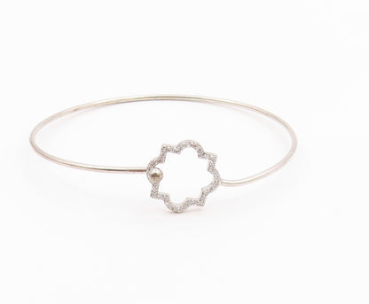 925 Sterling Silver  Shiny Topaz Open Flower Motif Bangle Bracelet  BT5254