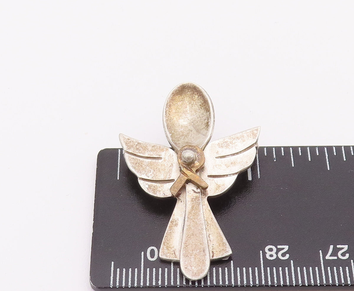 925 Sterling Silver Vintage Brooch Pin MEXICO Solid Carved Spoon Angle  BP10739