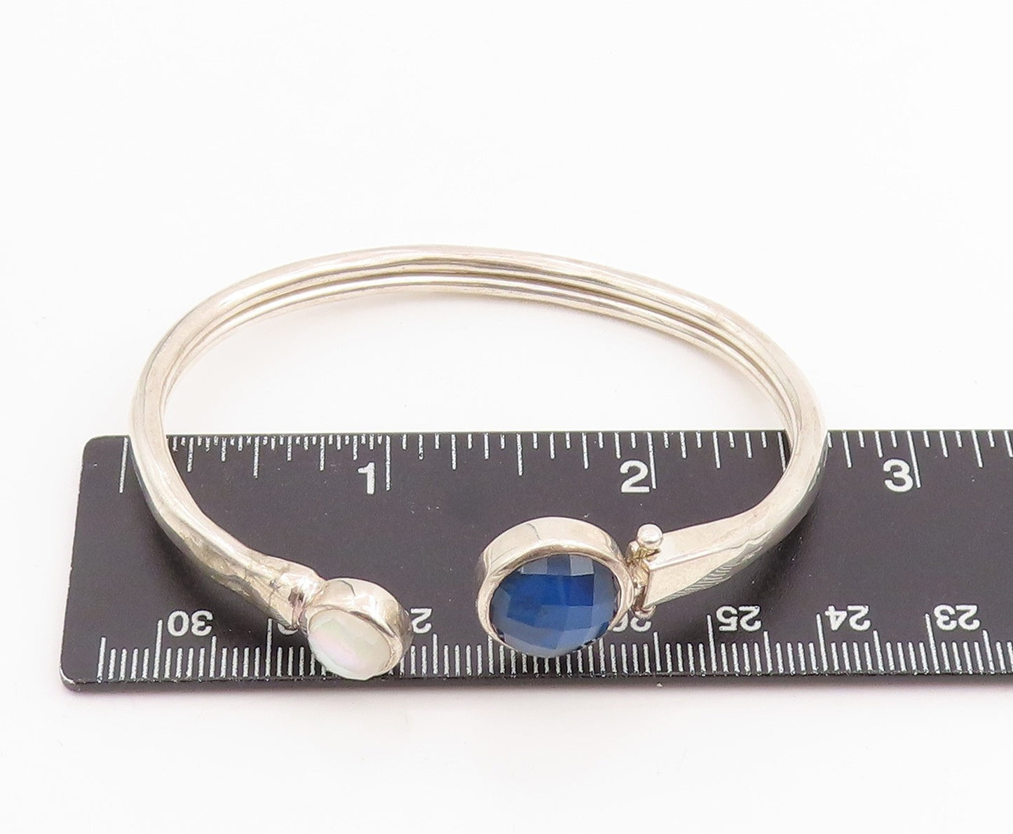 925 Sterling Silver Vintage Bracelet Round Gemstone Open Hook Bangle  BT11434