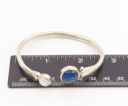 925 Sterling Silver Vintage Bracelet Round Gemstone Open Hook Bangle  BT11434