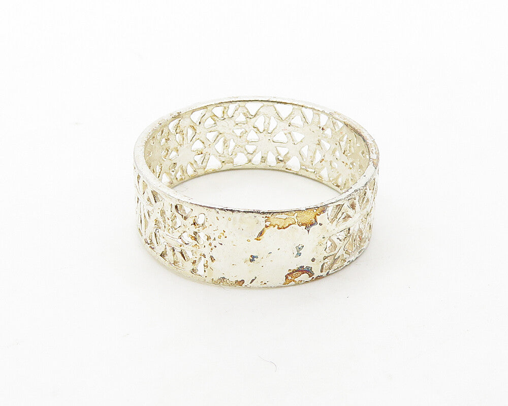 925 Sterling Silver  Vintage Shiny Open Design Round Band Ring Sz 7  RG17291