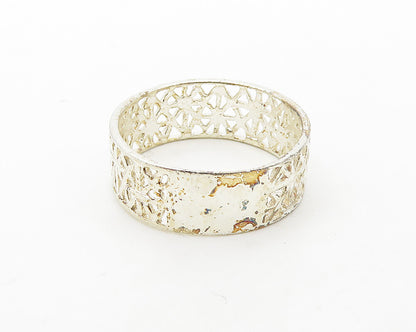 925 Sterling Silver  Vintage Shiny Open Design Round Band Ring Sz 7  RG17291