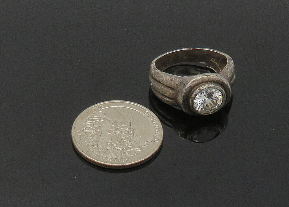 925 Sterling Silver  Vintage Cubic Zirconia Rustic Band Ring Sz 7  RG20789