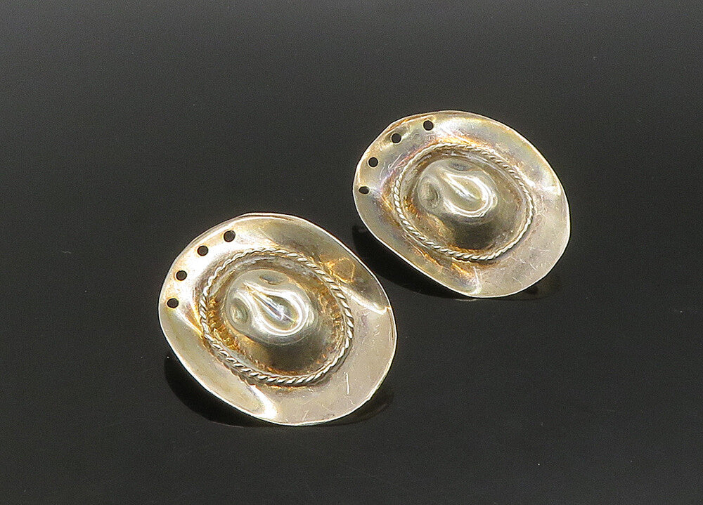 MEXICO 925 Sterling Silver  Vintage Cowboy Hat Non Pierce Earrings  EG11375