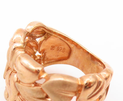 925 Sterling Silver Vintage Ring Rose Gold Plated Brutalist Leaves Sz 6  RG32915