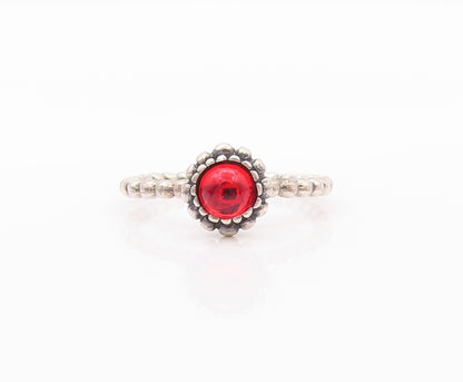 925 Sterling Silver Vintage Ring Red Cabochon Gemstone Flower  SZ 8  RG32236