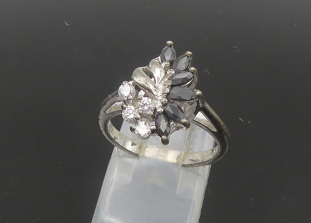 925 Sterling Silver  Vintage Shiny Topaz & Hematite Band Ring Sz 6  RG22271