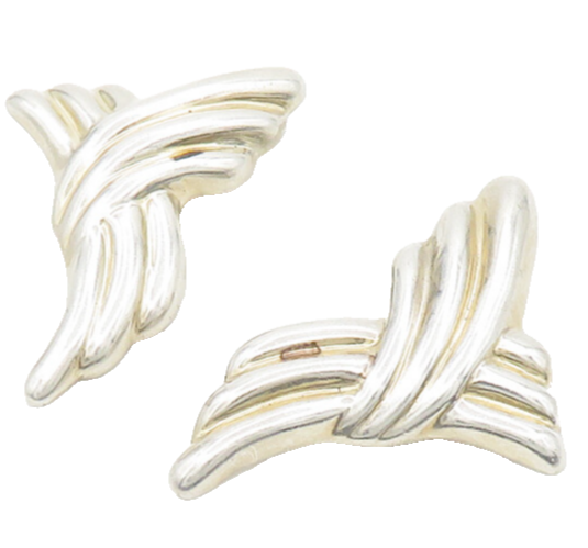 JIIC MEXICO 925 Silver  Vintage Shiny Fluted Non Pierce Drop Earrings  EG9358