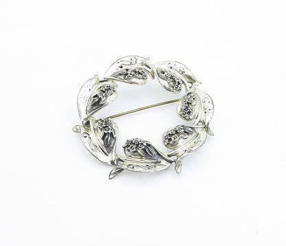 925 Sterling Silver  Vintage Swirl Pattern Floral Wreath Brooch Pin  BP1265