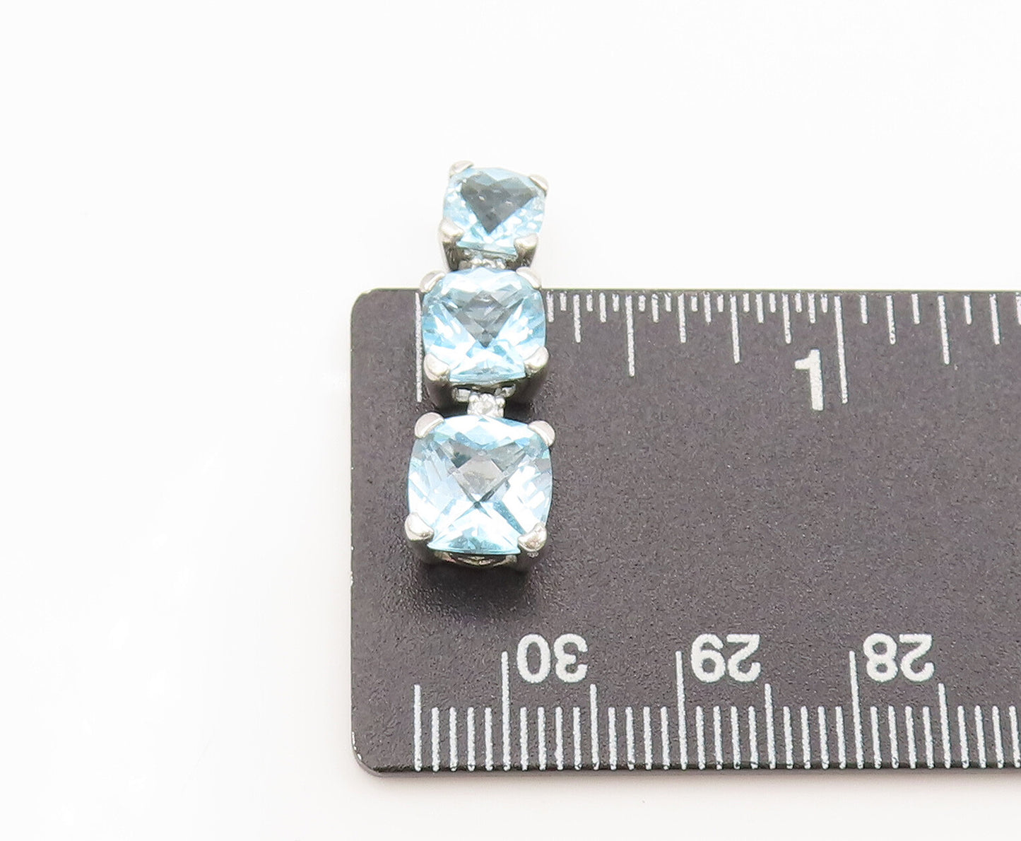 925 Sterling Silver  Vintage 3 Linked Faceted Blue Topaz Drop Pendant  PT22311
