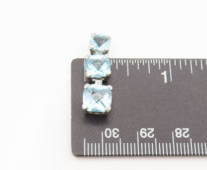 925 Sterling Silver  Vintage 3 Linked Faceted Blue Topaz Drop Pendant  PT22311