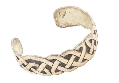 925 Sterling Silver  Vintage Brutalist Breaded Etched Cuff Bracelet  BT10148