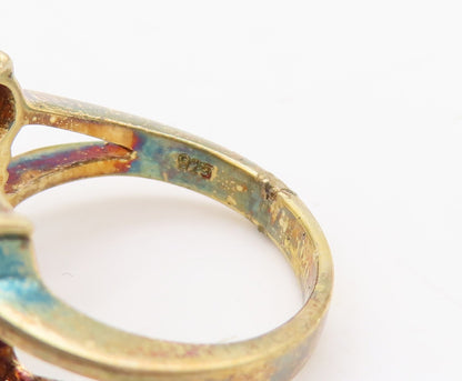 925 Sterling Silver Vintage Ring Gold Plated Ruby & Emerald  Sz 7  RG29824