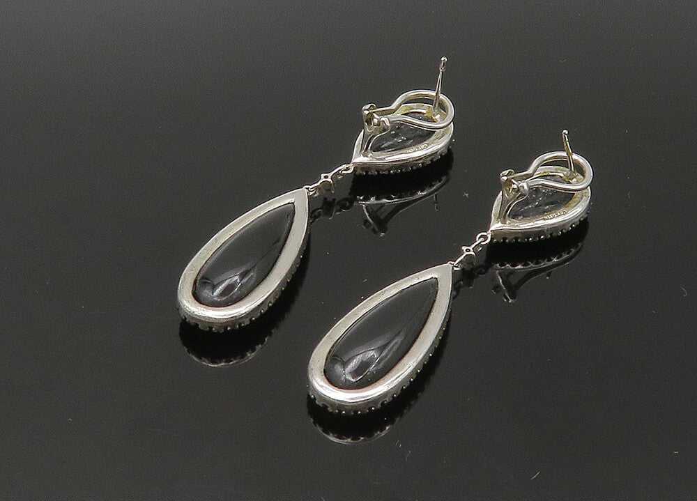 925 Sterling Silver  Vintage Black Spinel Rain Drop Dangle Earrings  EG11058