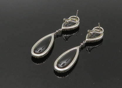 925 Sterling Silver  Vintage Black Spinel Rain Drop Dangle Earrings  EG11058