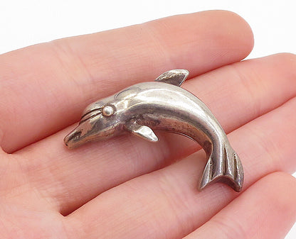 925 Sterling Silver  Vintage Dark Tone Leaping Dolphin Motif Pendant  PT3473