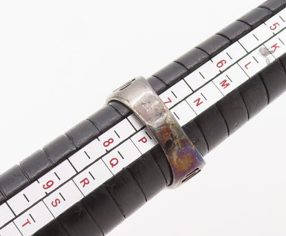 925 Sterling Silver Vintage Ring Diamonds & Gemstone Cutout Band  Sz 7  RG30792