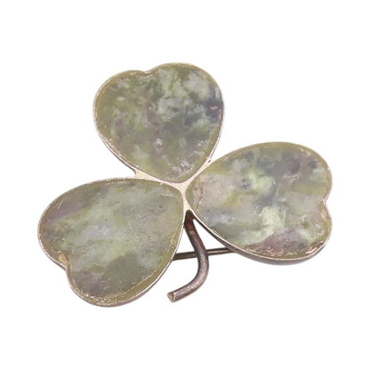925 Sterling Silver Vintage Brooch Gemstone Inlay Cutout Clover  BP11719