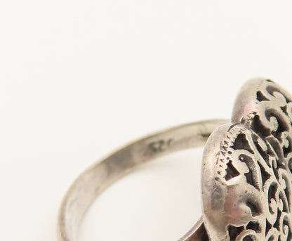 925 Sterling Silver  Vintage Scrollwork Love Heart Ring Sz 6.5  RG26332