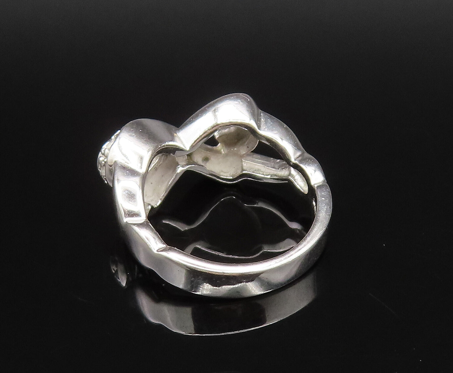 925 Silver  Vintage Fancy Topaz Heart Shaped Infinity Knot Ring Sz 7  RG26035