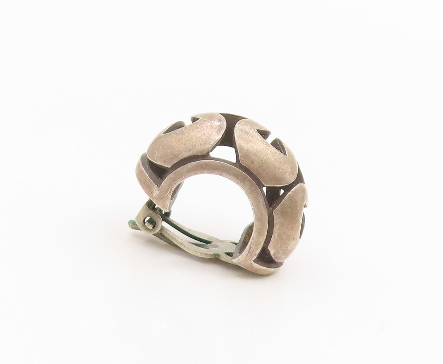 925 Sterling Silver Vintage Earrings Modernist Wavy Cutout Clip On  EG14107