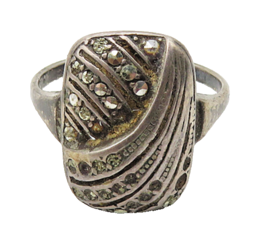 925 Sterling Silver  Vintage Marcasite Oxidized Swirl Band Ring Sz 6  RG10561