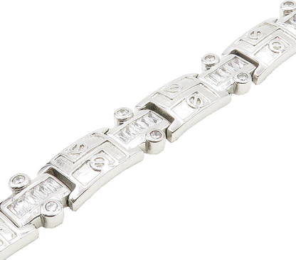 925 Sterling Silver  Shiny Cubic Zirconia Hinge Link Chain Bracelet  BT6467