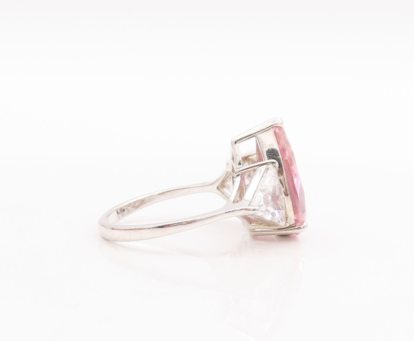 925 Sterling Silver Vintage Ring Oval Pink & Triangle White CZ  Sz 10  RG28635