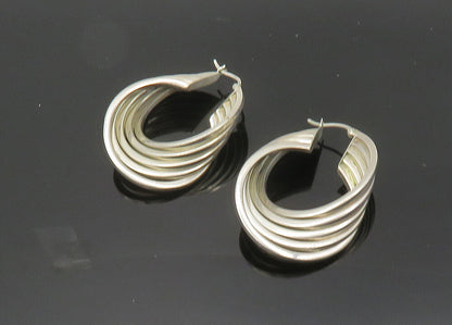 925 Sterling Silver  Vintage Shiny Round Split Hoop Earrings  EG9993
