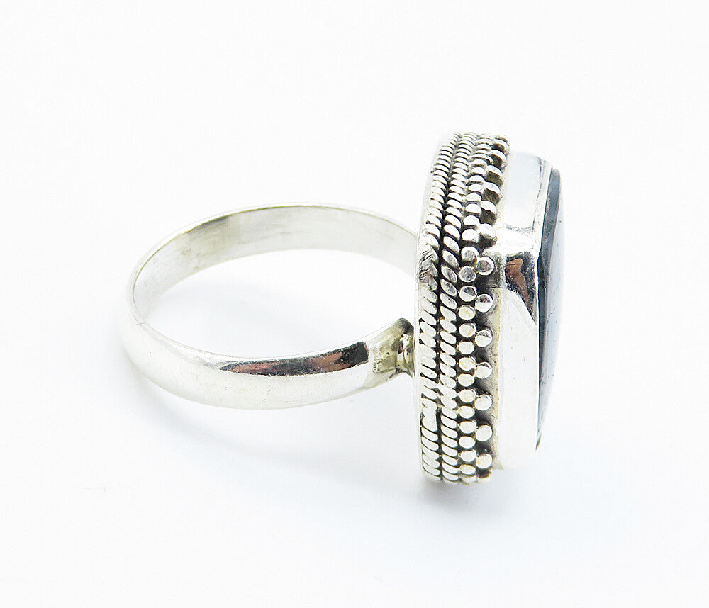 925 Sterling Silver  Agate Twist Patterned Square Cocktail Ring Sz 7  RG8230
