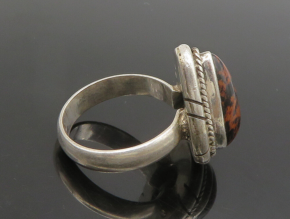 925 Sterling Silver  Vintage Pear Shaped Mahogany Obsidian Ring Sz 8  RG24455