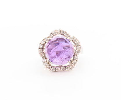 925 Sterling Silver Vintage Ring Amethyst & CZ Halo Floral Band  Sz 6  RG33731