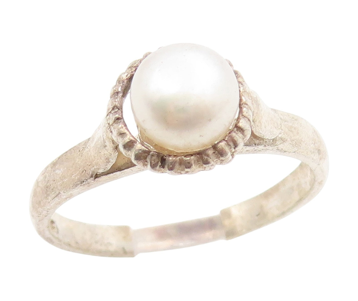 925 Sterling Silver Vintage Ring Elegant Pearl Solitaire Band  Sz 6.5  RG34593