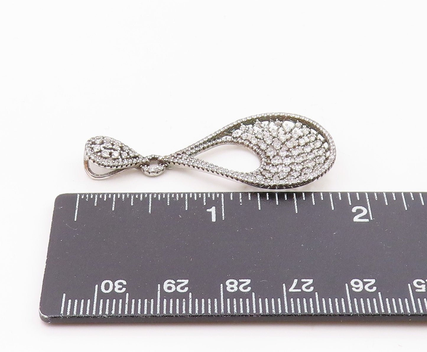 925 Sterling Silver  Vintage Fancy Cubic Zirconia Pear Shaped Pendant  PT21609