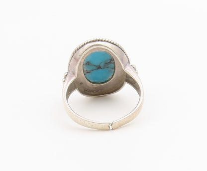 925 Sterling Silver Vintage Ring Turquoise Halo Beaded Edge Band  Sz 7  RG36728