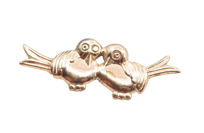 925 Sterling Silver  Vintage Shiny Petite Love Birds Motif Brooch Pin  BP4051