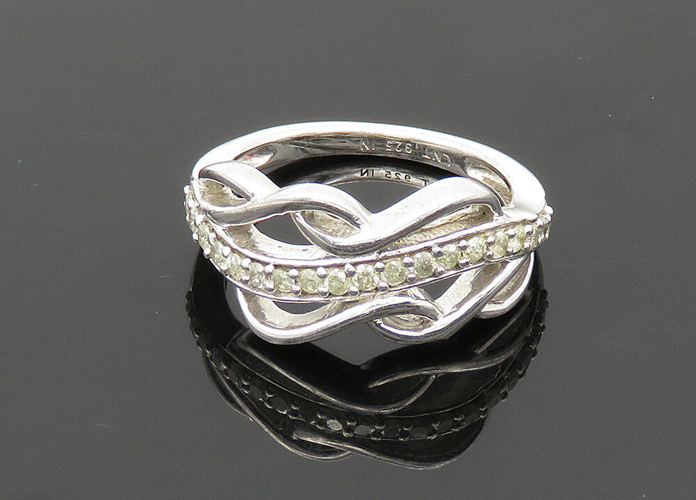925 Silver  Vintage Genuine Diamonds Split Swirl Band Ring Sz 7  RG21455