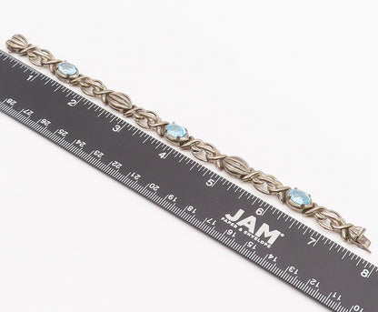 925 Sterling Silver Vintage Bracelet Blue Topaz Carved Knotted Link  BT10208