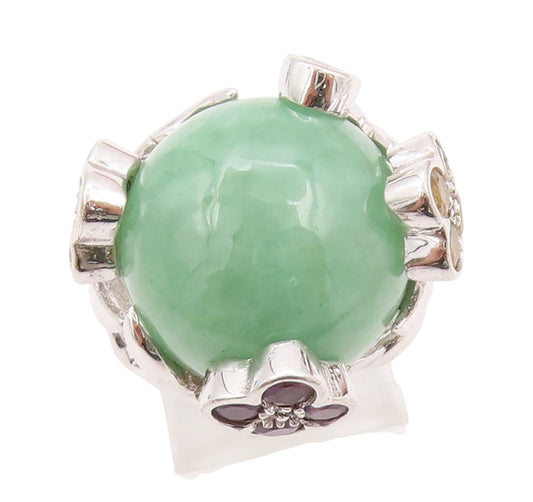 925 Sterling Silver Vintage Ring Cabochon Multi Color Gemstones  Sz 5  RG32351