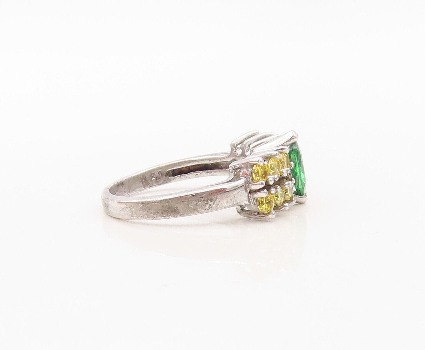 925 Sterling Silver Vintage Ring Split Citrine Band & Green Topaz  Sz 8  RG30223