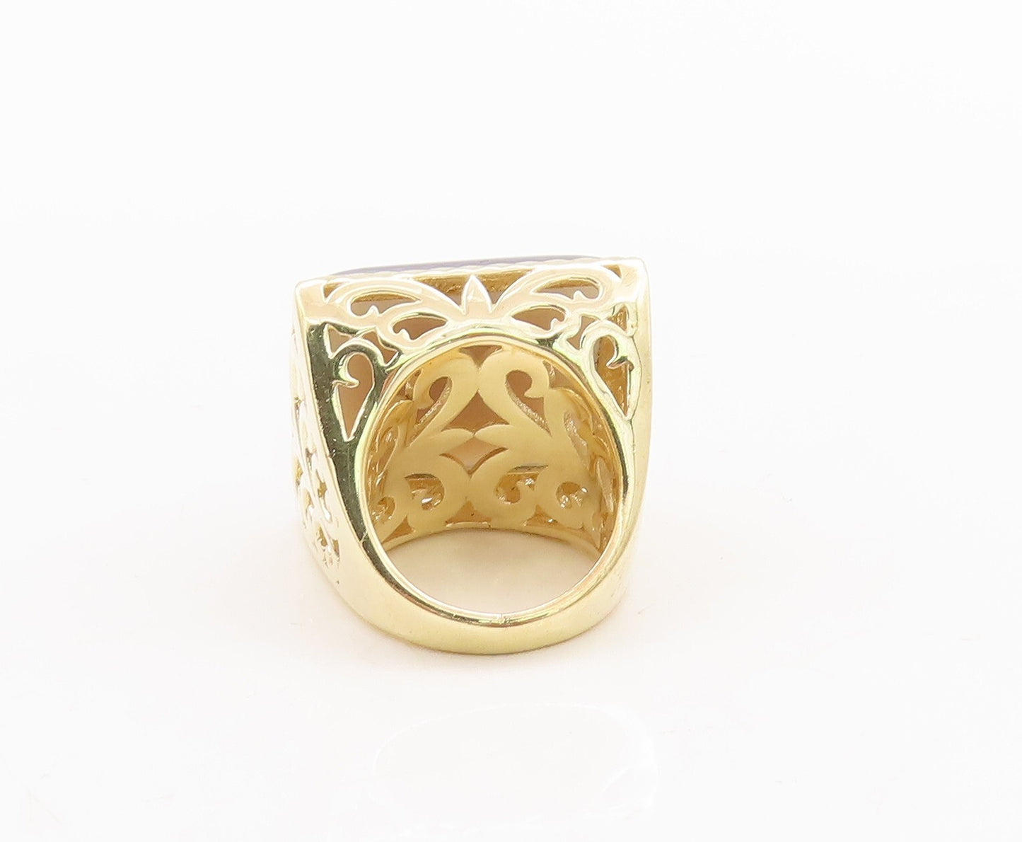 925 Sterling Silver Vintage Ring Gold Plated Real Large Gemstone Sz 8 RG29681