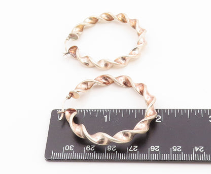 925 Sterling Silver Vintage Earrings Modernist Ribbon Twisted Hoops  EG14324