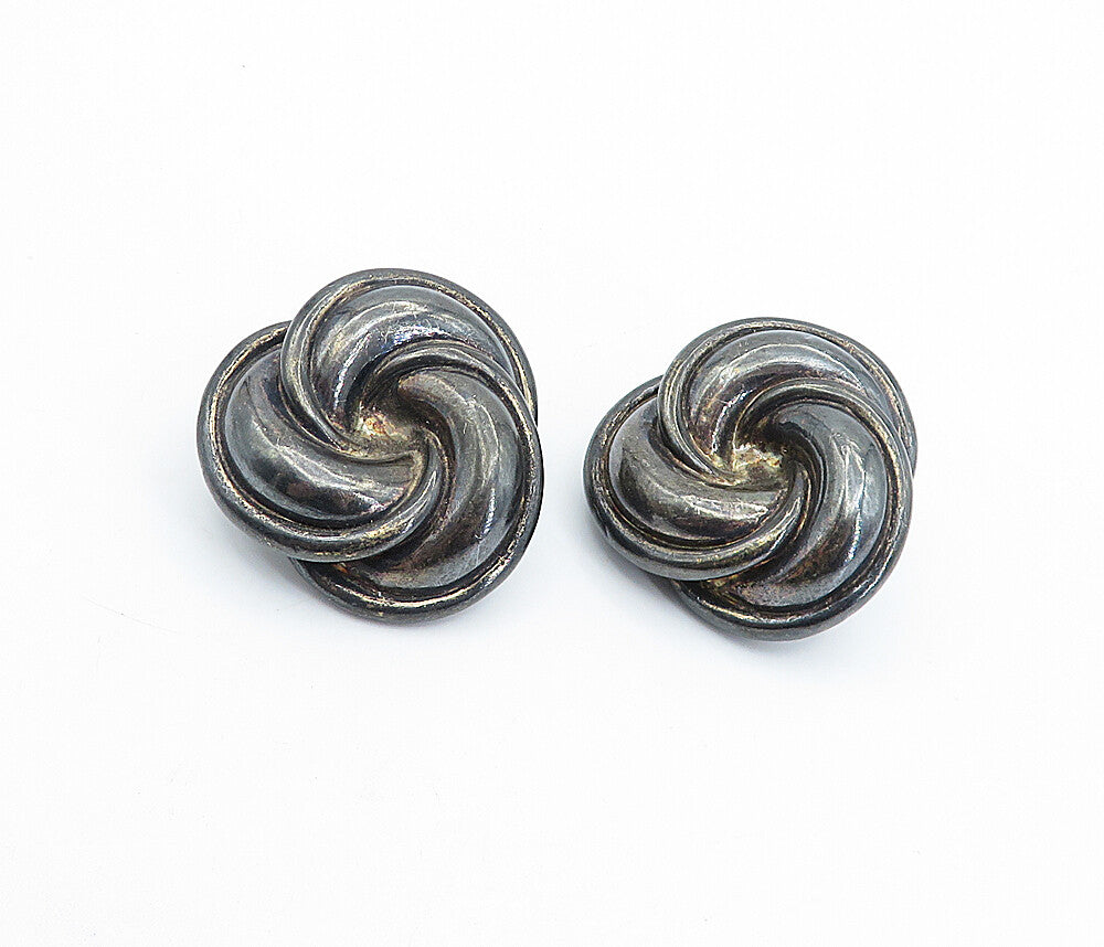 ISRAEL 925 Sterling Silver  Vintage Oxidized Swirl Non Pierce Earrings  EG2248