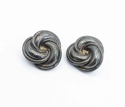 ISRAEL 925 Sterling Silver  Vintage Oxidized Swirl Non Pierce Earrings  EG2248